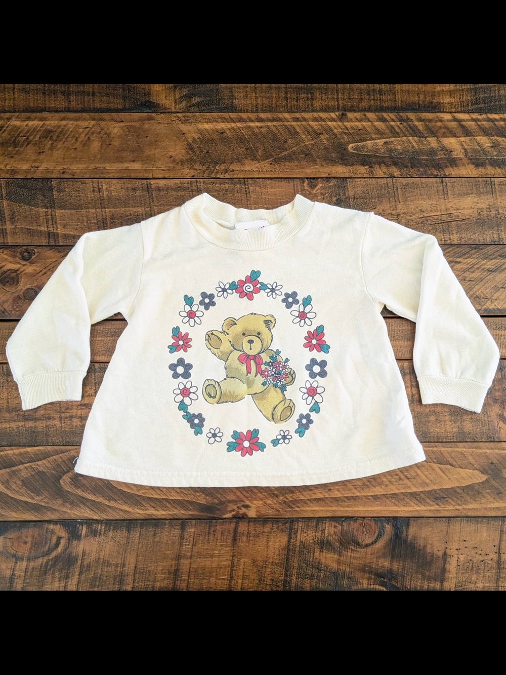 Vintage 80s/90s Small Steps Teddy Bear Floral Crewneck Sweatshirt Size 2T